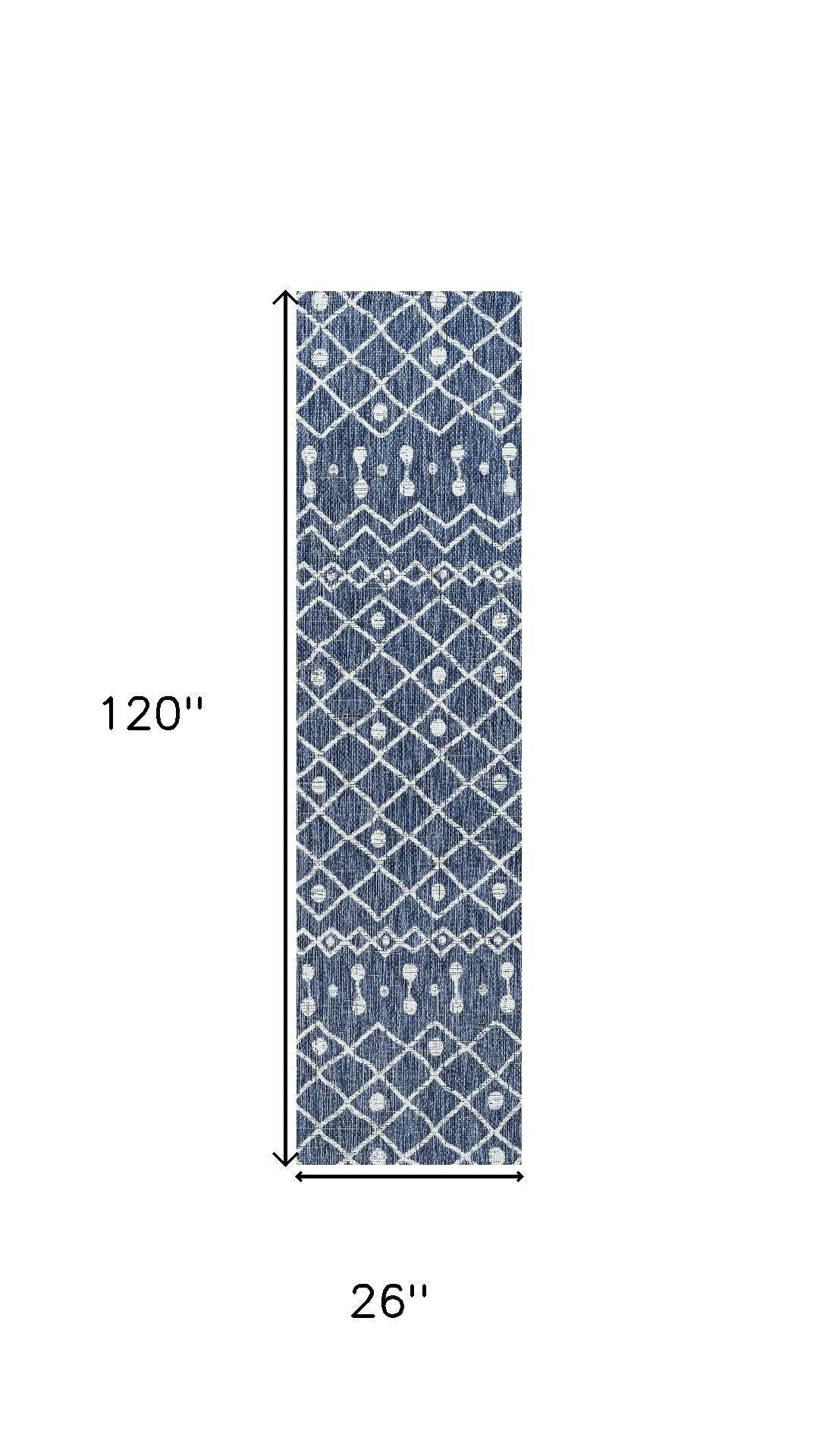 10' Blue And Ivory Trellis Indoor Outdoor Runner Rug Homeroots Outdoor