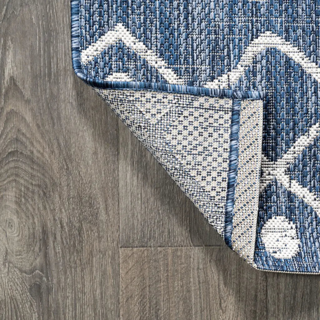 10' Blue And Ivory Trellis Indoor Outdoor Runner Rug Homeroots Outdoor