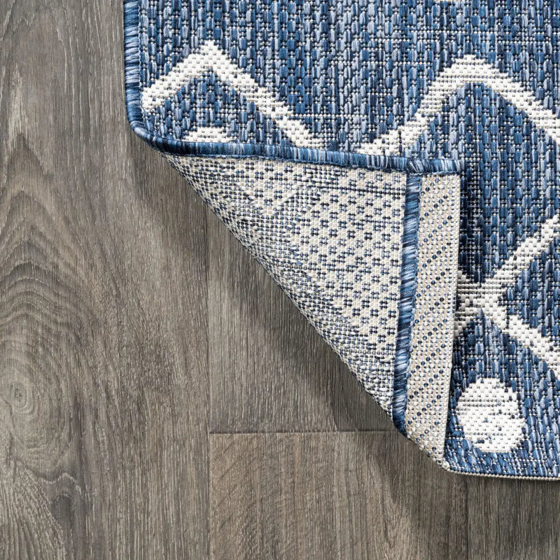 10' Blue And Ivory Trellis Indoor Outdoor Runner Rug Homeroots Outdoor