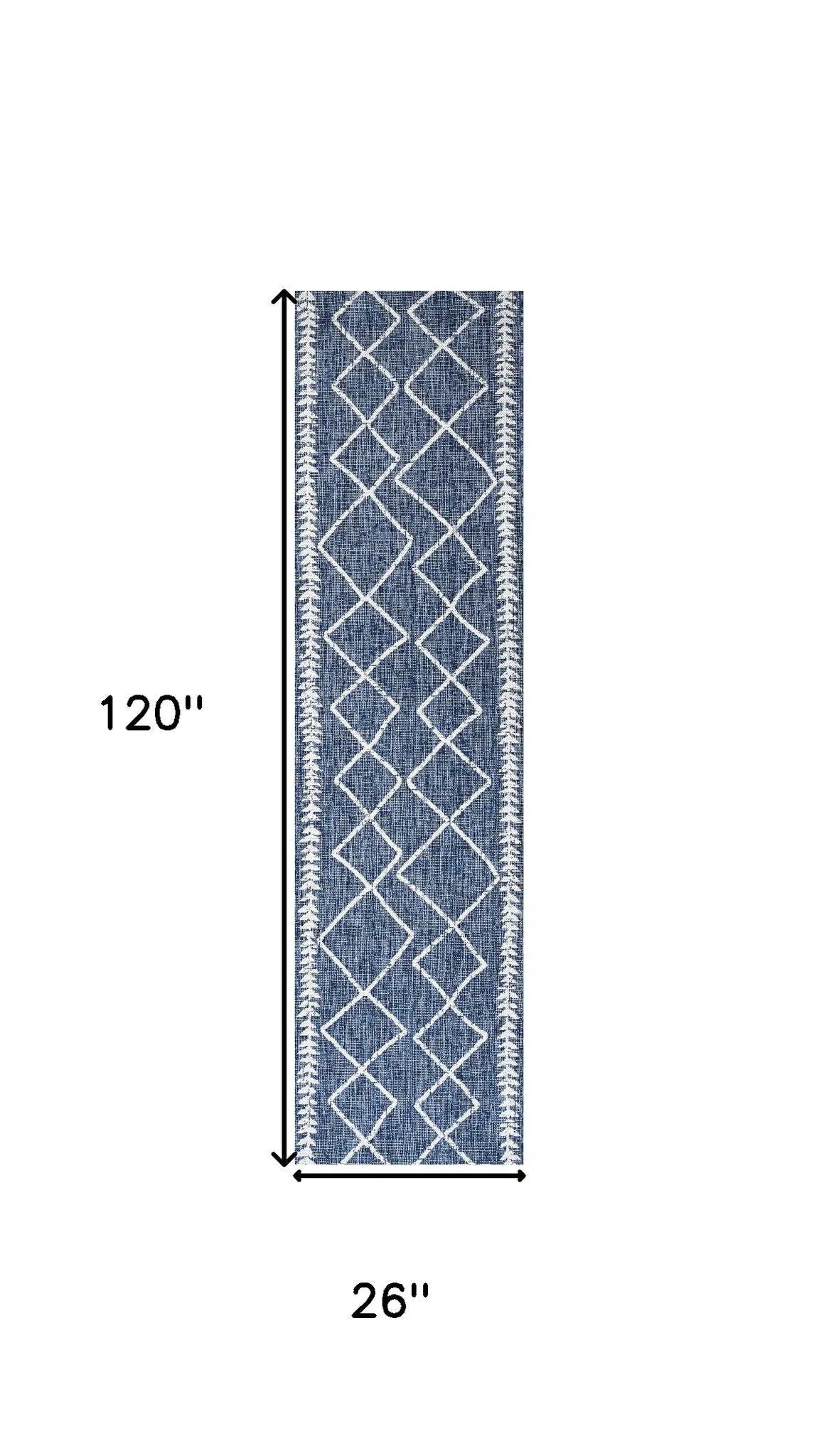10' Blue And Ivory Trellis Indoor Outdoor Runner Rug Homeroots Outdoor