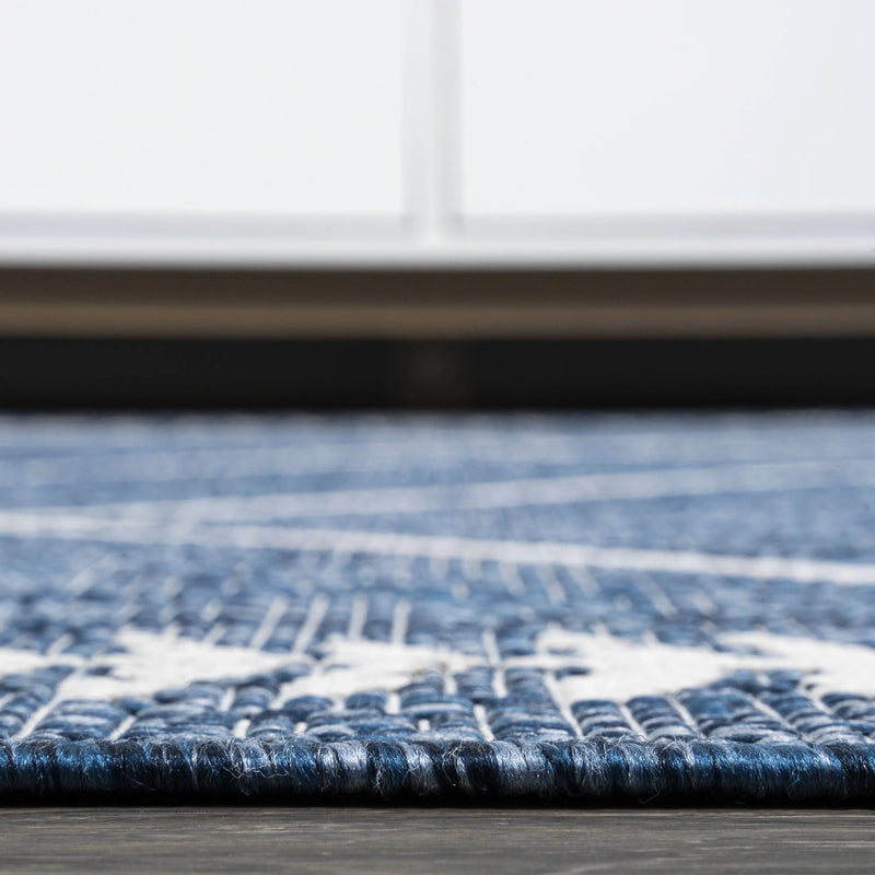 10' Blue And Ivory Trellis Indoor Outdoor Runner Rug Homeroots Outdoor