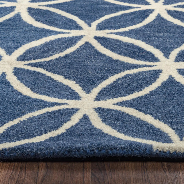 10' Blue And Ivory Wool Geometric Hand Tufted Round Rug Homeroots Home Decor