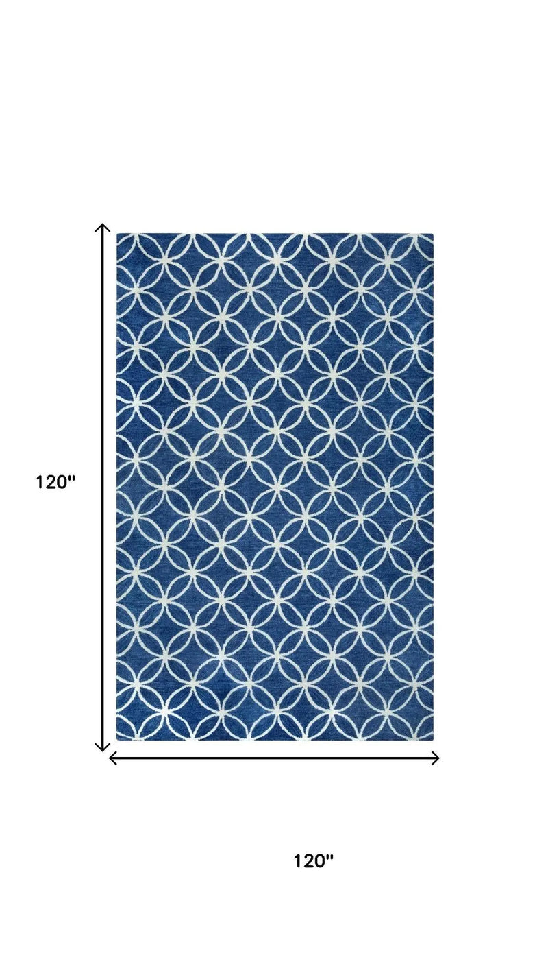 10' Blue And Ivory Wool Geometric Hand Tufted Round Rug Homeroots Home Decor