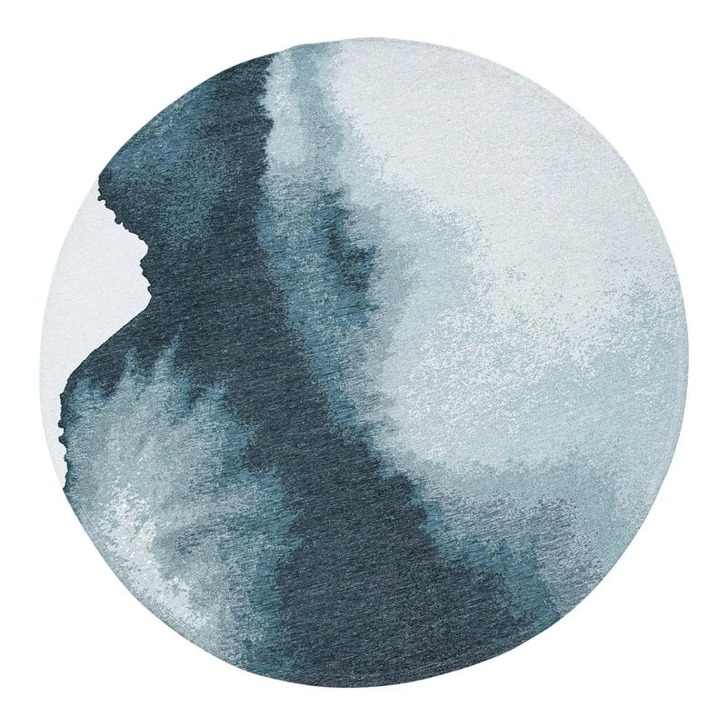 10' Blue And White Abstract Washable Round Rug With UV Protection Homeroots Home Decor