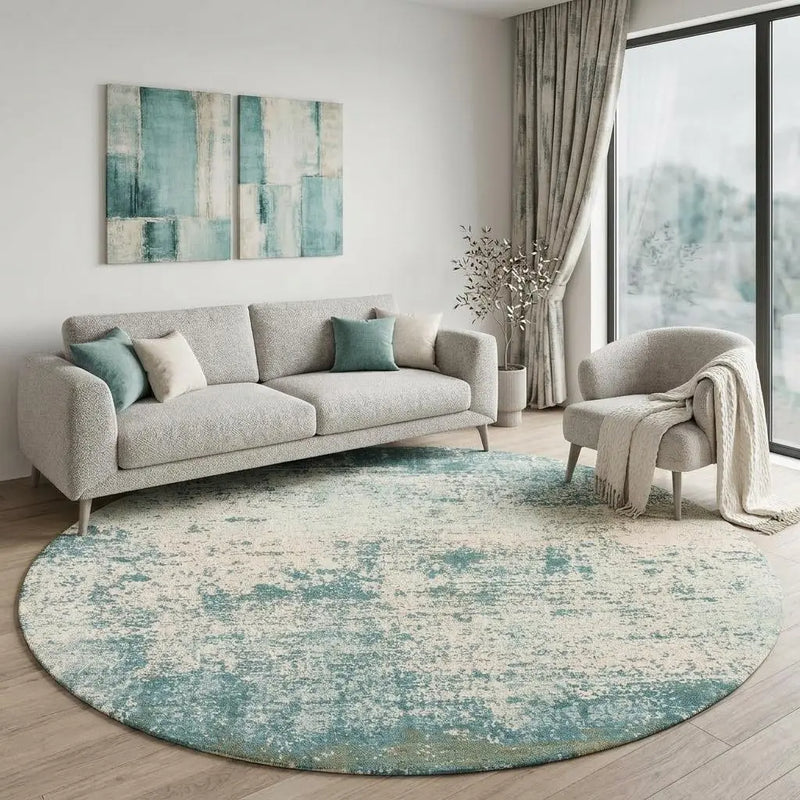 10' Blue And White Abstract Washable Round Rug With UV Protection Homeroots Home Decor