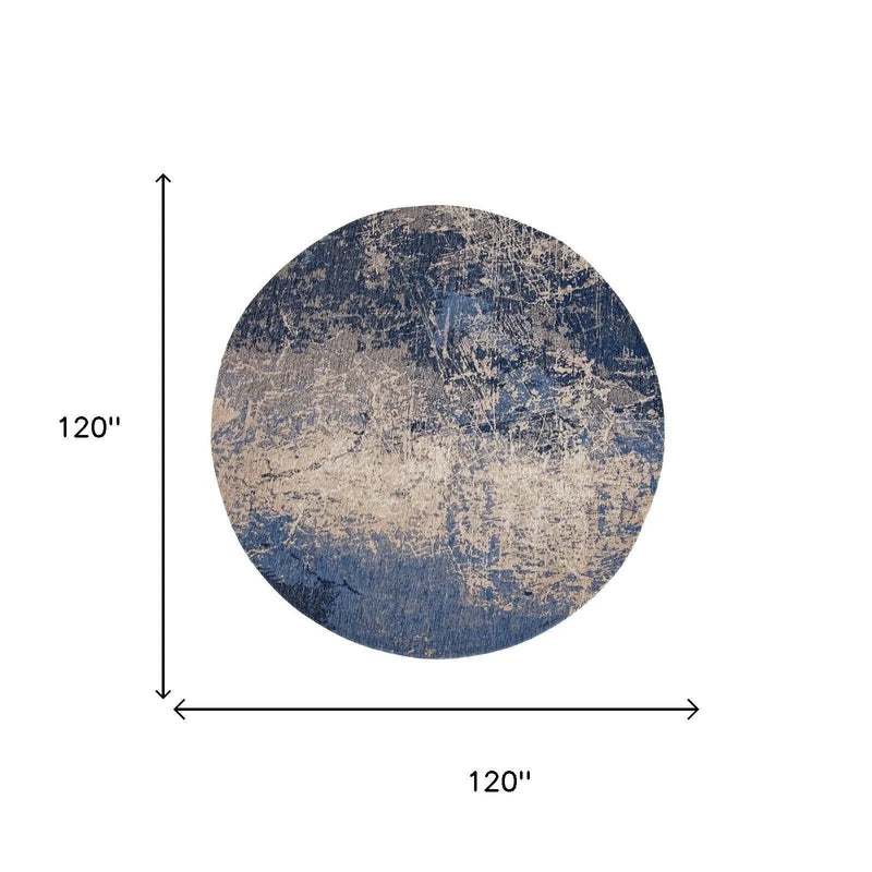 10' Blue And White Abstract Washable Round Rug With UV Protection Homeroots Home Decor