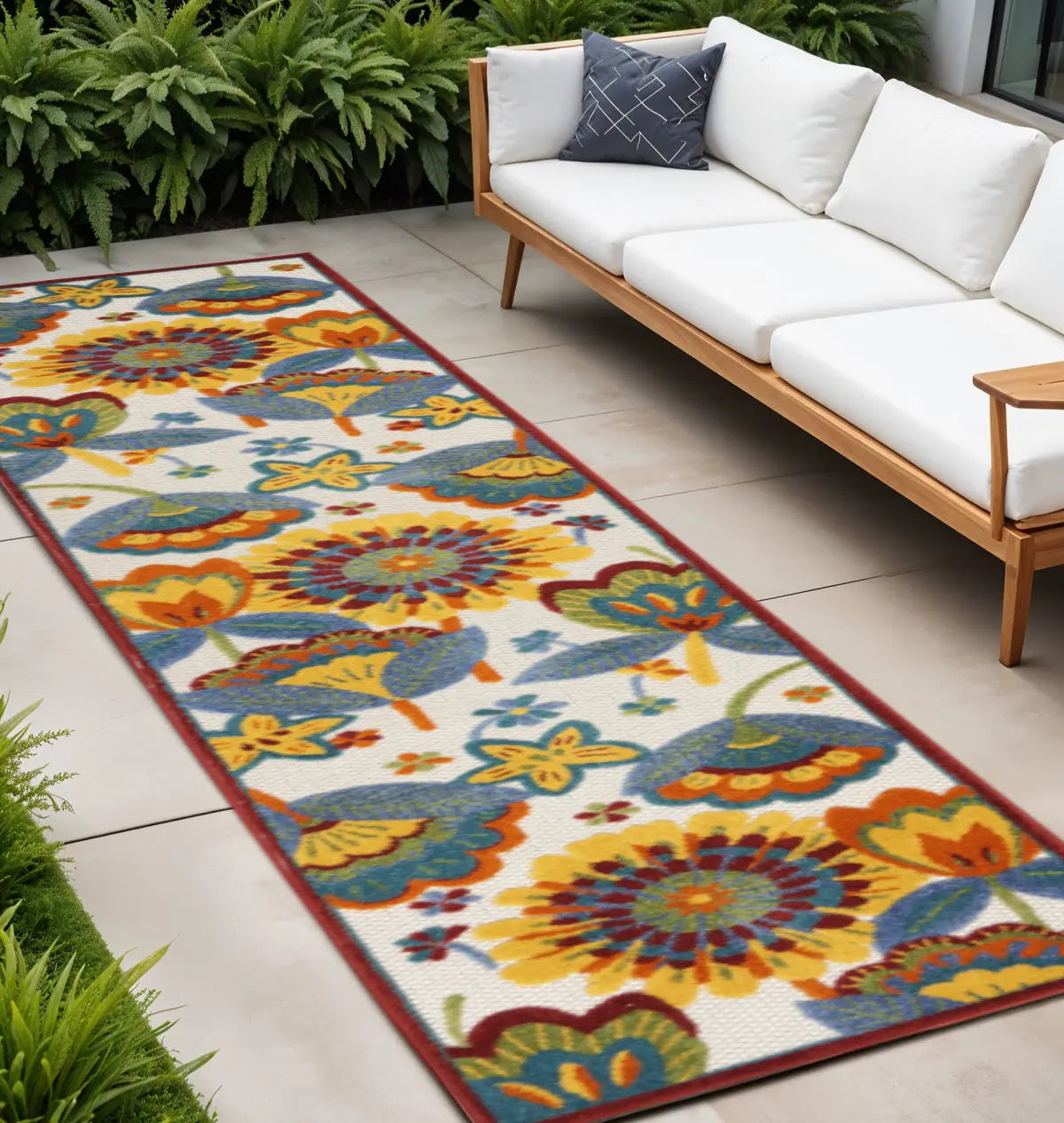 10' Blue And Yellow Indoor Outdoor Runner Rug - GreatEagleInc