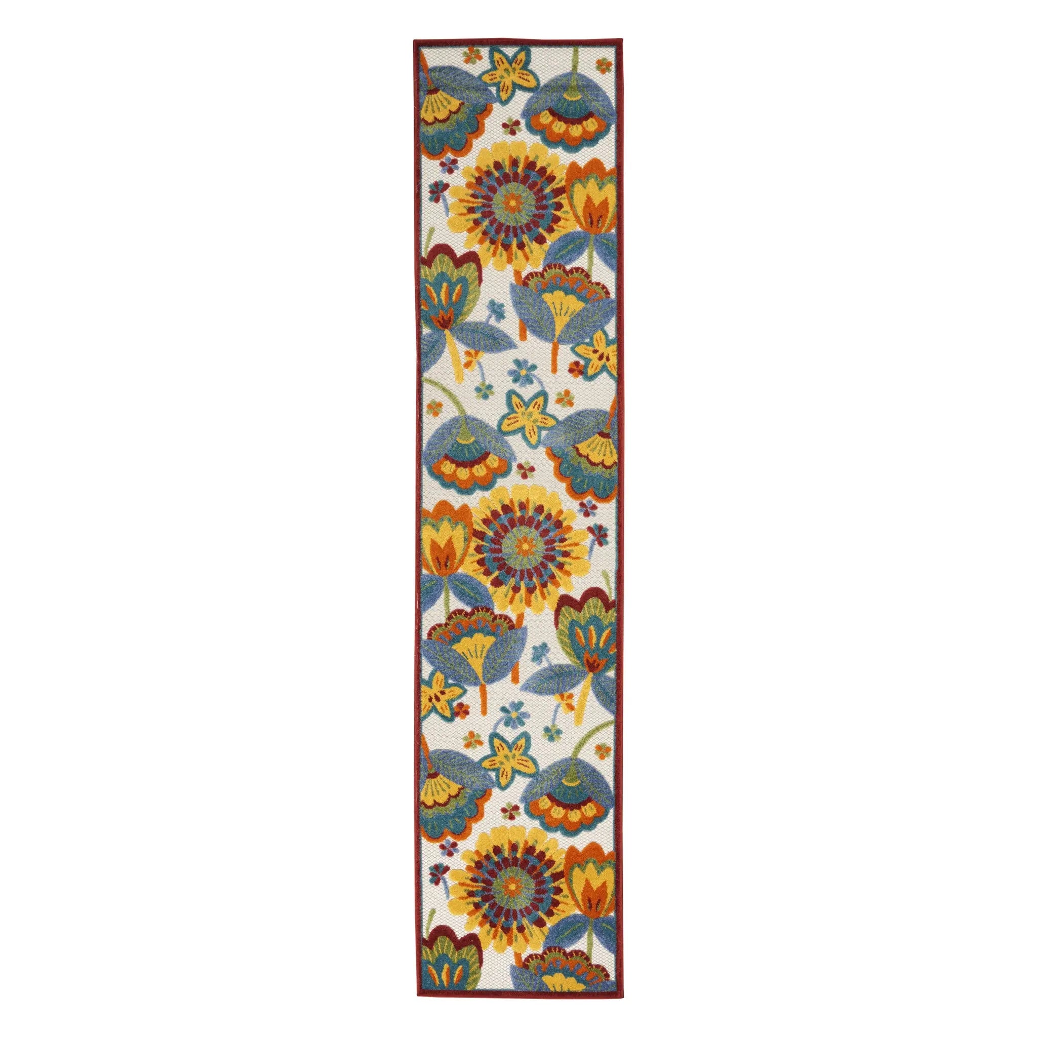 10' Blue And Yellow Indoor Outdoor Runner Rug - GreatEagleInc