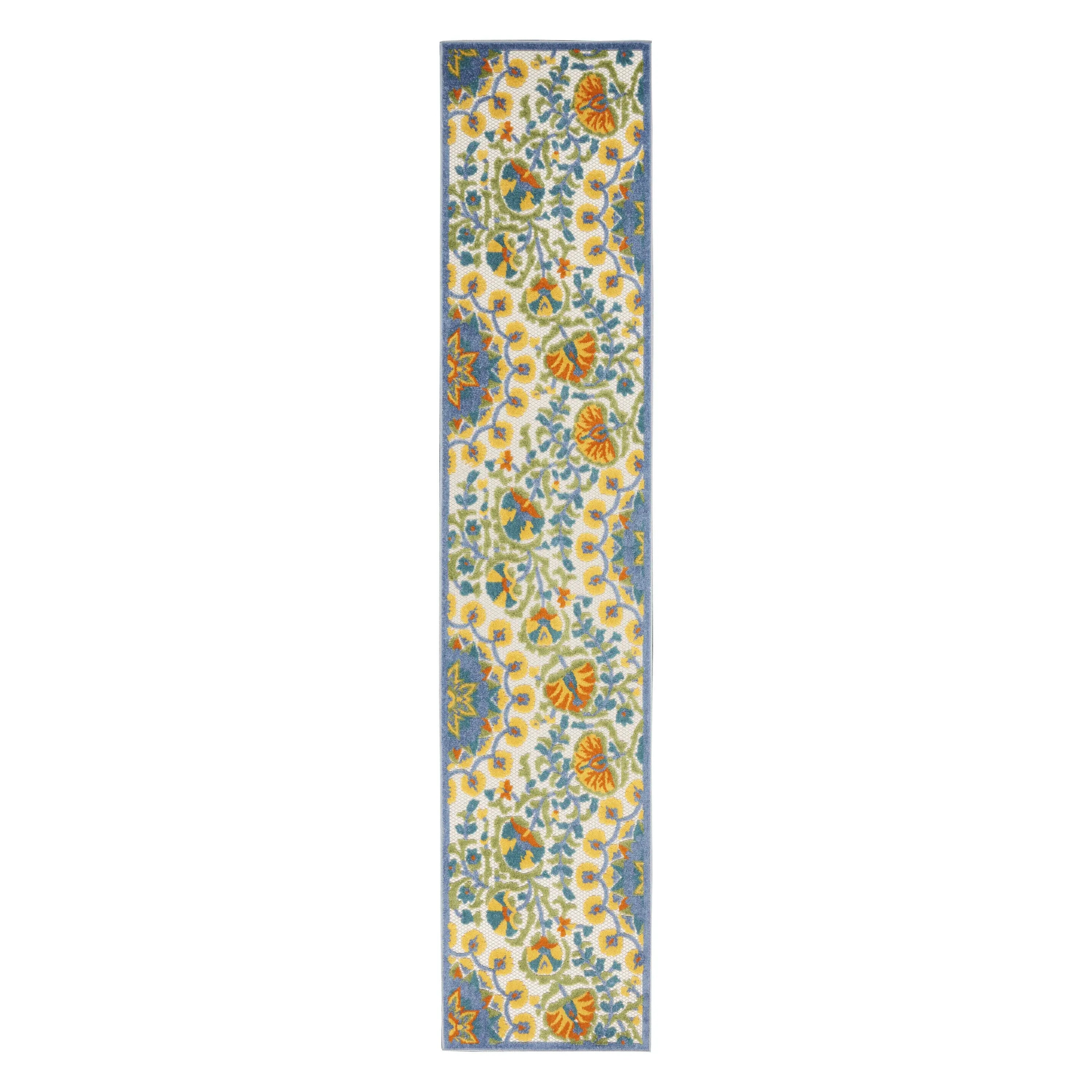 10' Blue And Yellow Indoor Outdoor Runner Rug Homeroots Outdoor