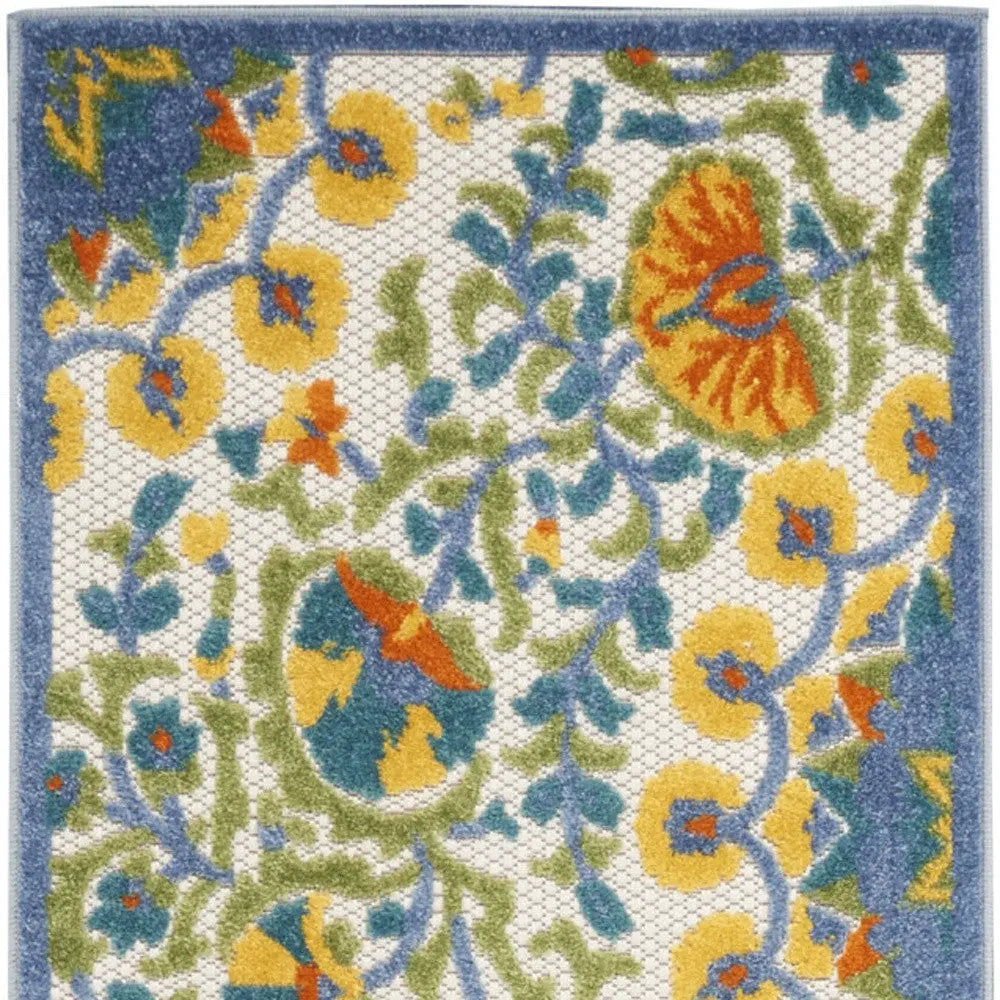 10' Blue And Yellow Indoor Outdoor Runner Rug Homeroots Outdoor