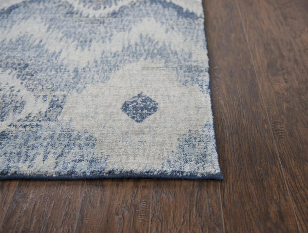 10' Blue Dark Blue And Gray New Zealand Lambs Wool Ikat Hand Carved Handmade Area Rug Homeroots Home Decor