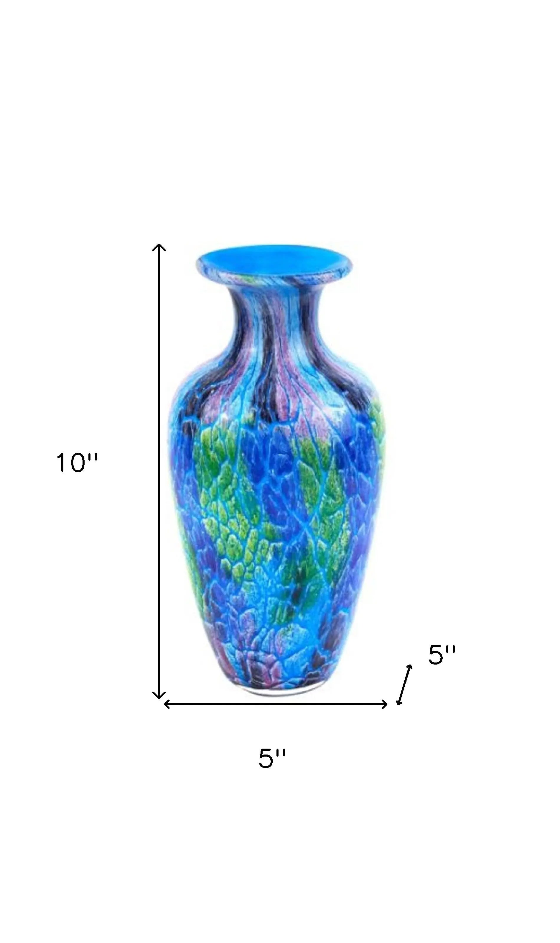 10" Blue and Green Glass Abstract Round Table Vase Homeroots Home Decor
