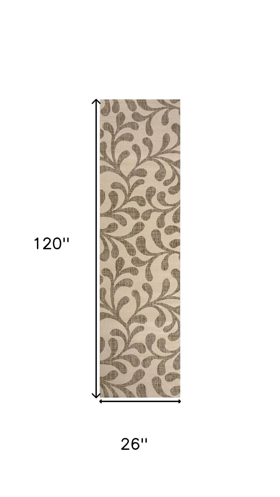 10' Brown And Beige Floral Indoor Outdoor Runner Rug Homeroots Outdoor