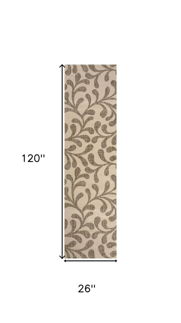 10' Brown And Beige Floral Indoor Outdoor Runner Rug Homeroots Outdoor
