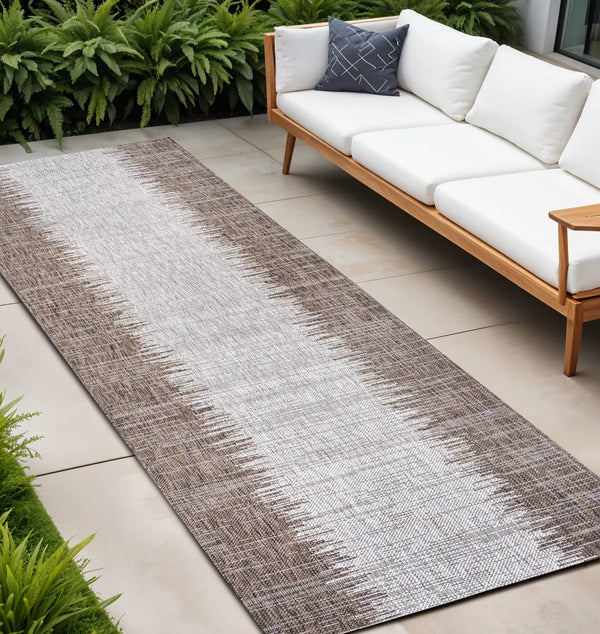 10' Brown And Beige Striped Indoor Outdoor Runner Rug Homeroots Outdoor