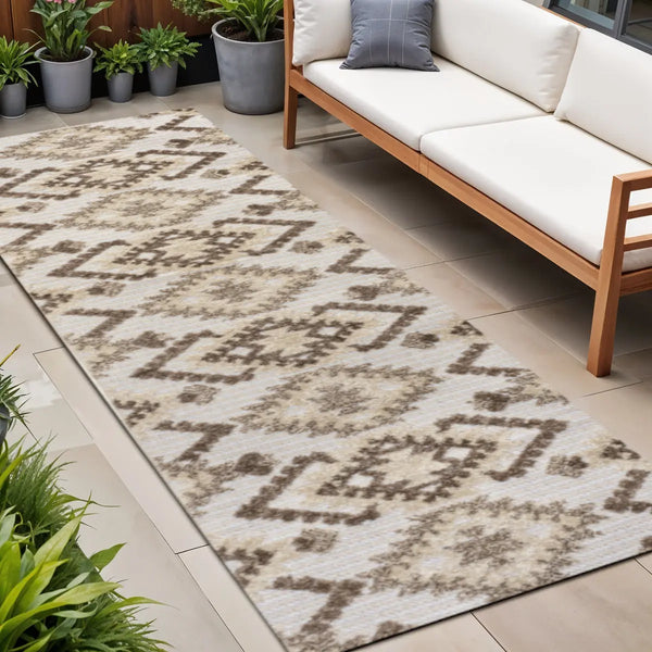 10' Brown And Ivory Moroccan Indoor Outdoor Runner Rug Homeroots Outdoor