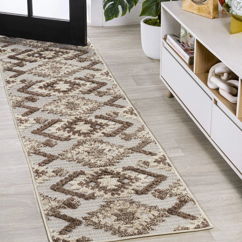 10' Brown And Ivory Moroccan Indoor Outdoor Runner Rug Homeroots Outdoor