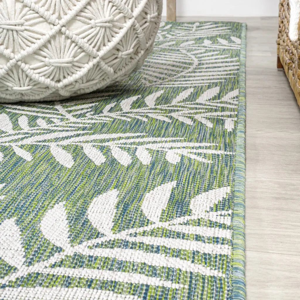 10' Cream And Green Floral Indoor Outdoor Runner Rug Homeroots Outdoor
