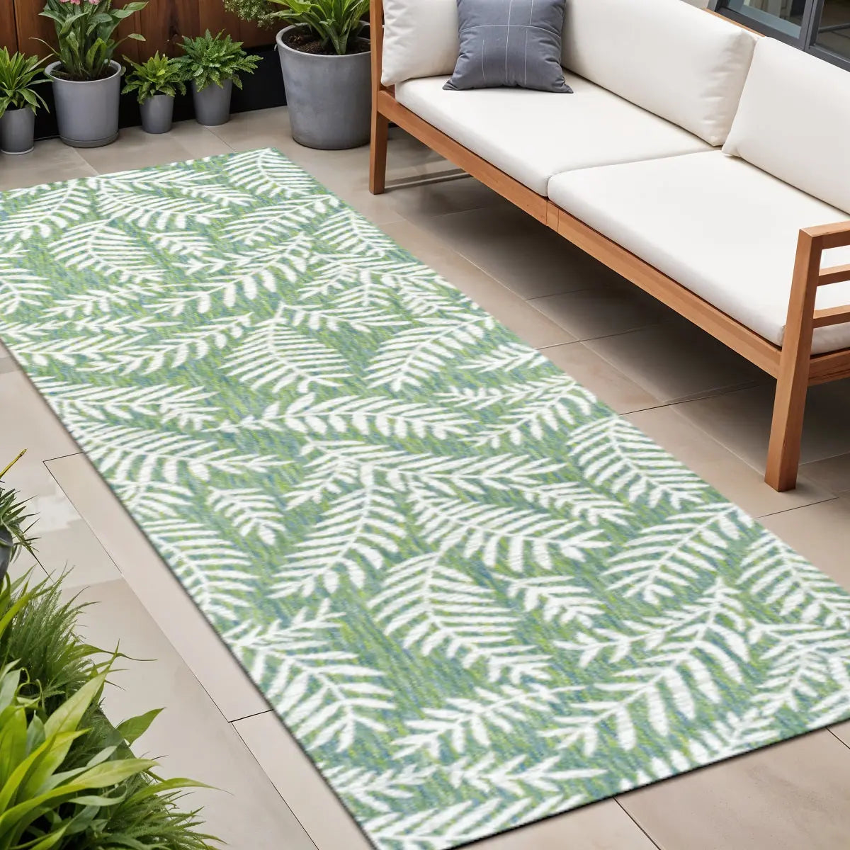 10' Cream And Green Floral Indoor Outdoor Runner Rug Homeroots Outdoor