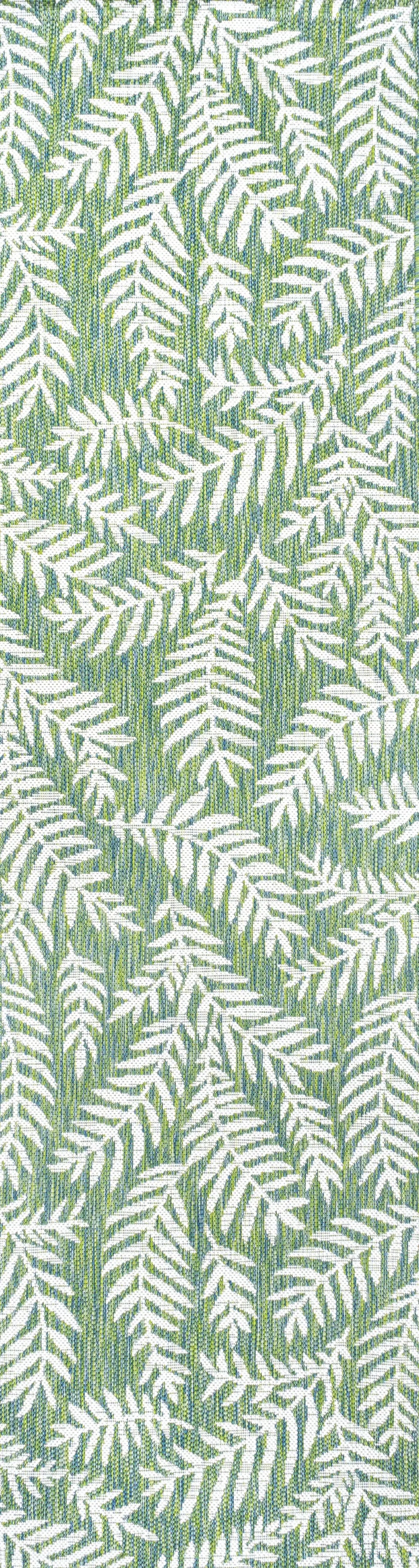 10' Cream And Green Floral Indoor Outdoor Runner Rug Homeroots Outdoor
