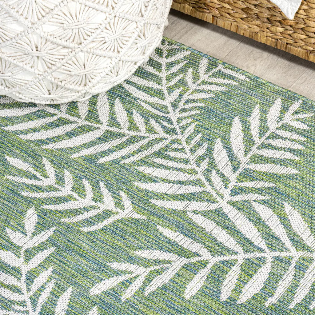 10' Cream And Green Floral Indoor Outdoor Runner Rug Homeroots Outdoor