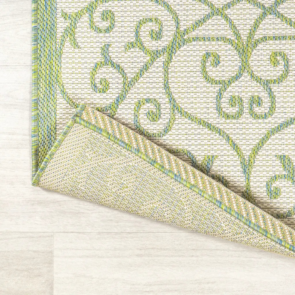 10' Cream And Green Geometric Indoor Outdoor Runner Rug Homeroots Outdoor