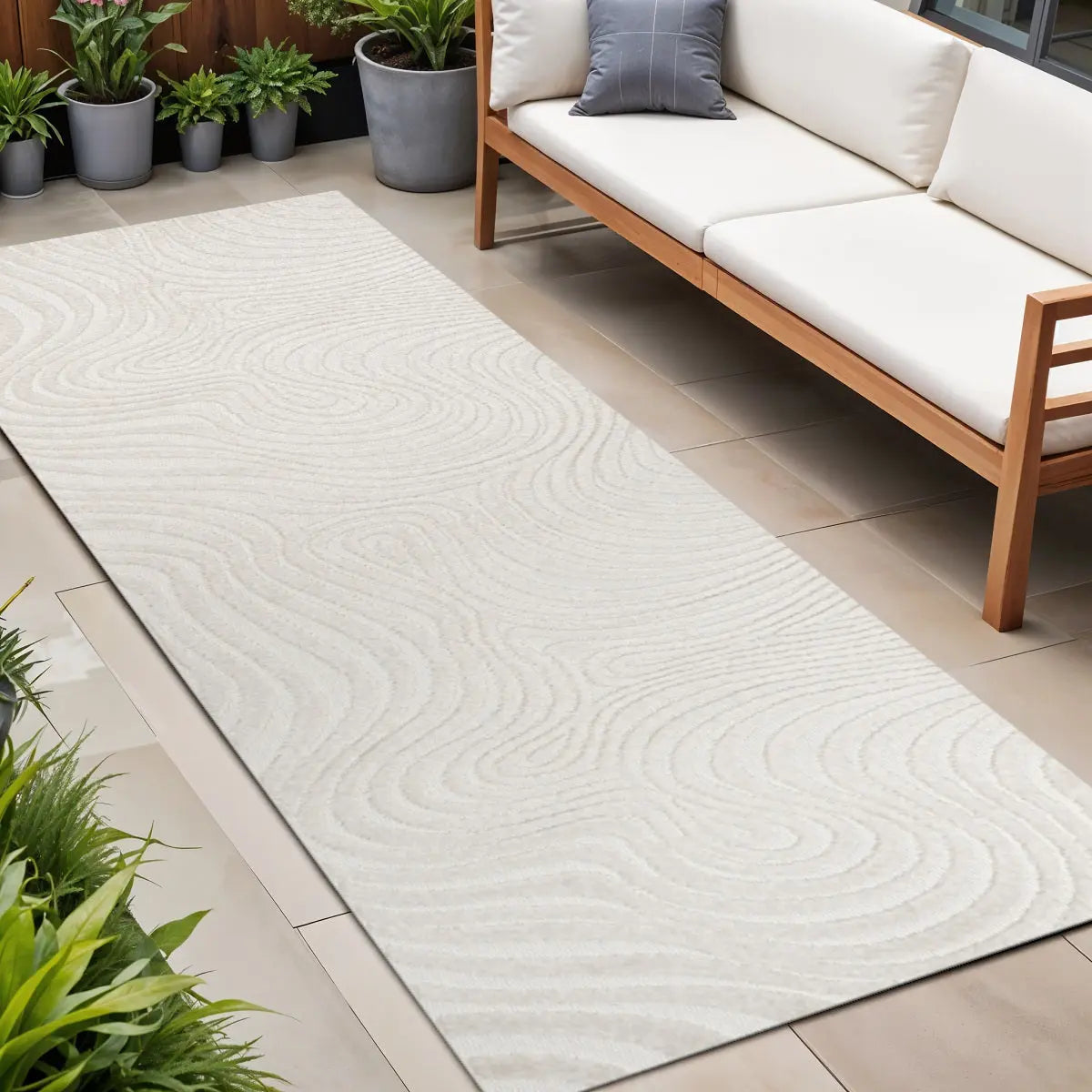 10' Cream And Ivory Abstract Indoor Outdoor Runner Rug Homeroots Outdoor