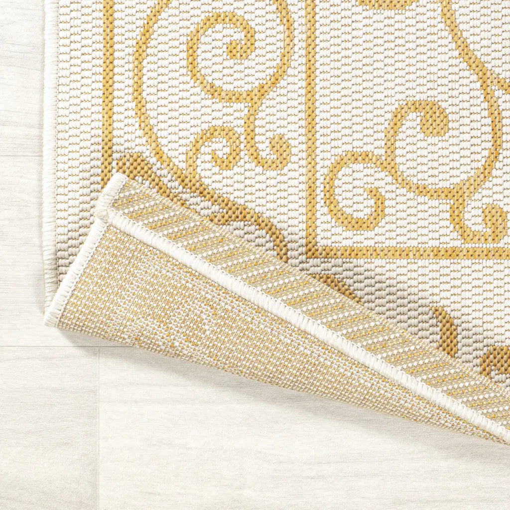 10' Cream And Yellow Medallion Indoor Outdoor Runner Rug Homeroots Outdoor