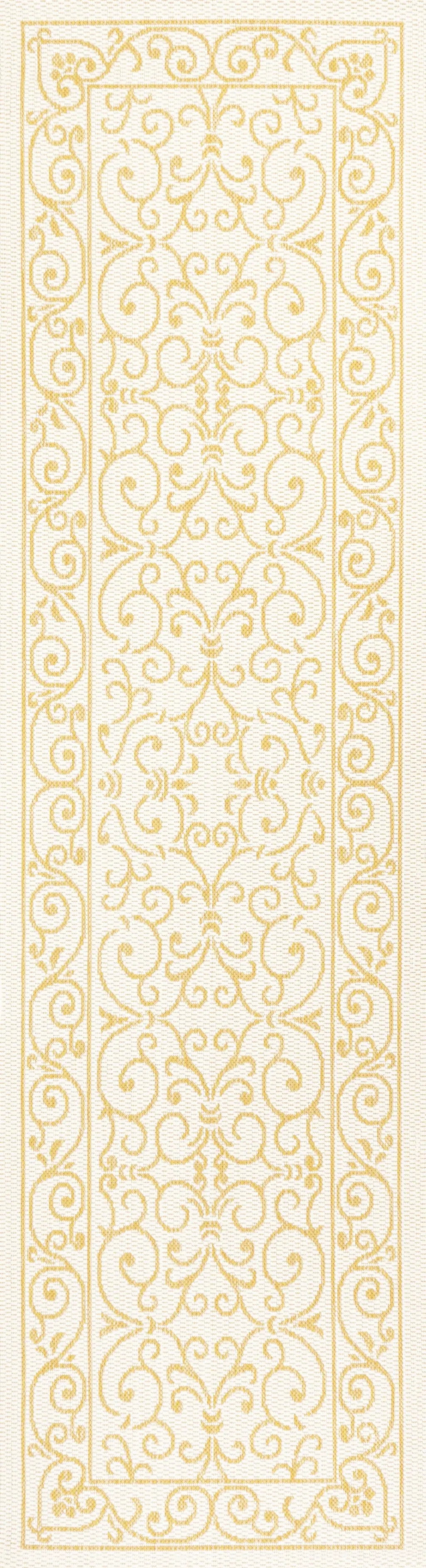 10' Cream And Yellow Medallion Indoor Outdoor Runner Rug Homeroots Outdoor