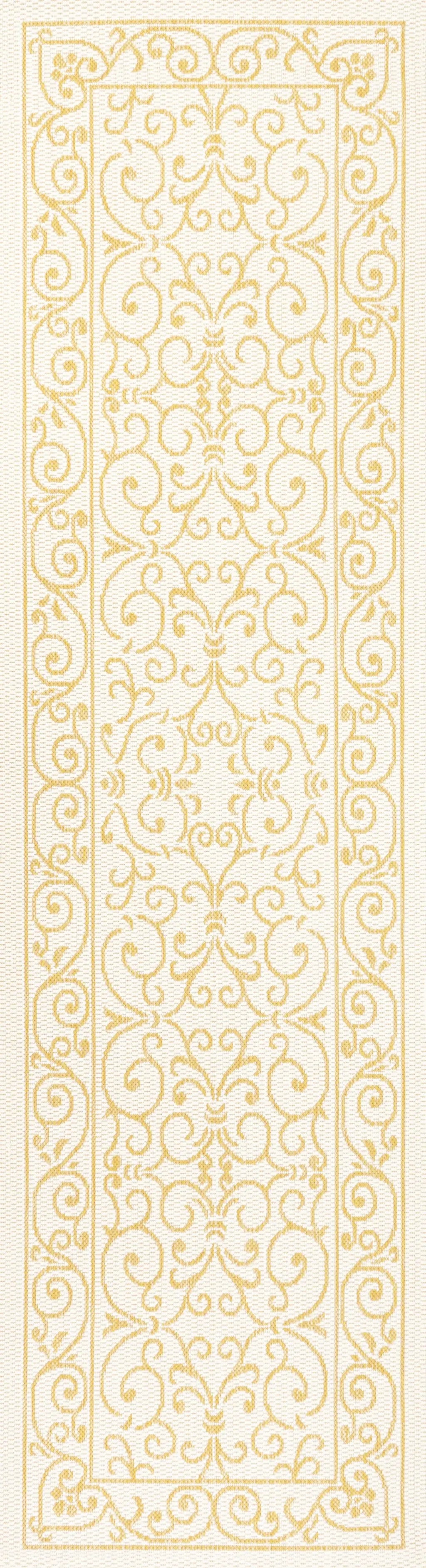 10' Cream And Yellow Medallion Indoor Outdoor Runner Rug Homeroots Outdoor