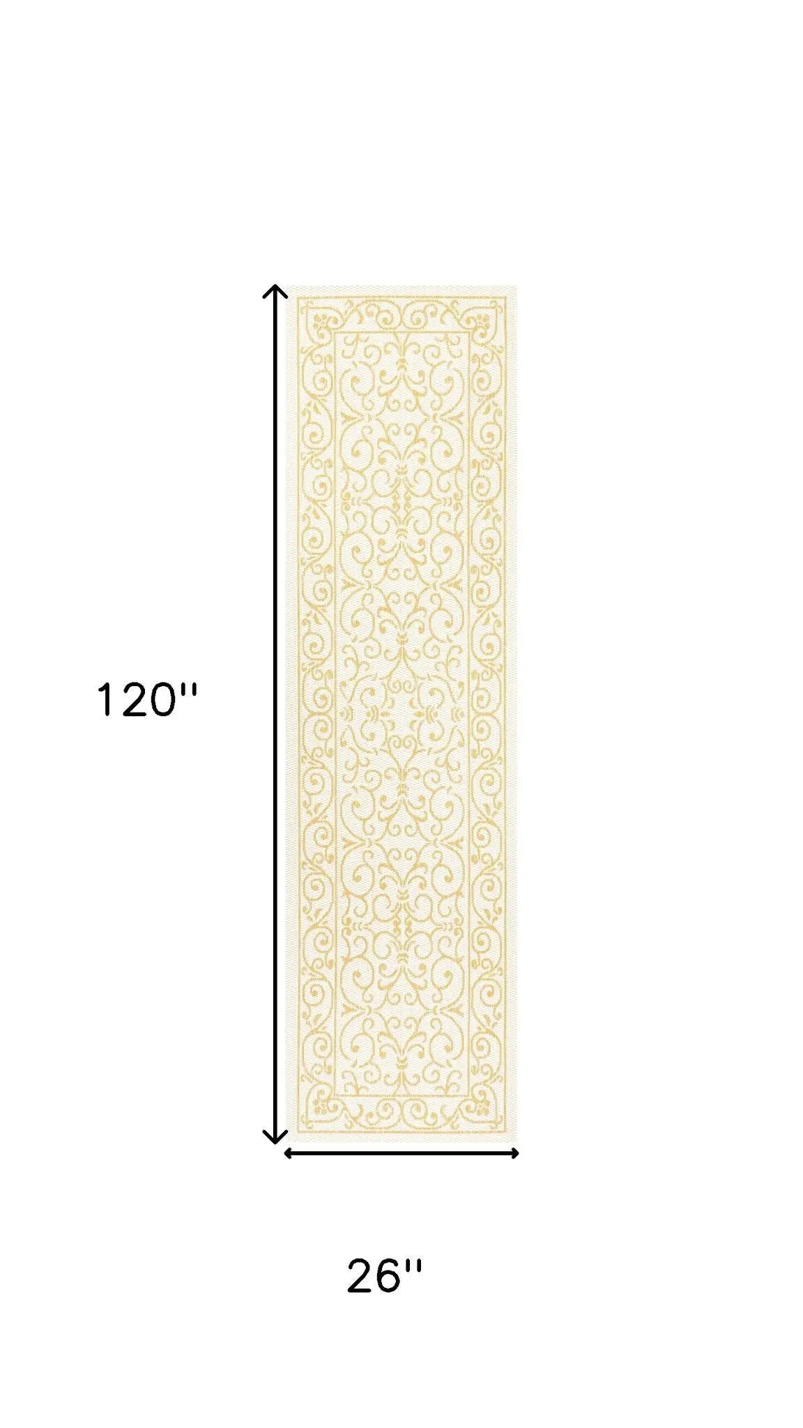 10' Cream And Yellow Medallion Indoor Outdoor Runner Rug Homeroots Outdoor