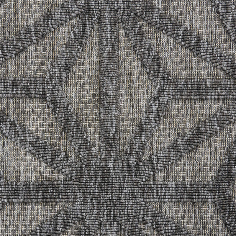 10' Dark Gray And Light Gray Geometric Indoor Outdoor Runner Rug - GreatEagleInc