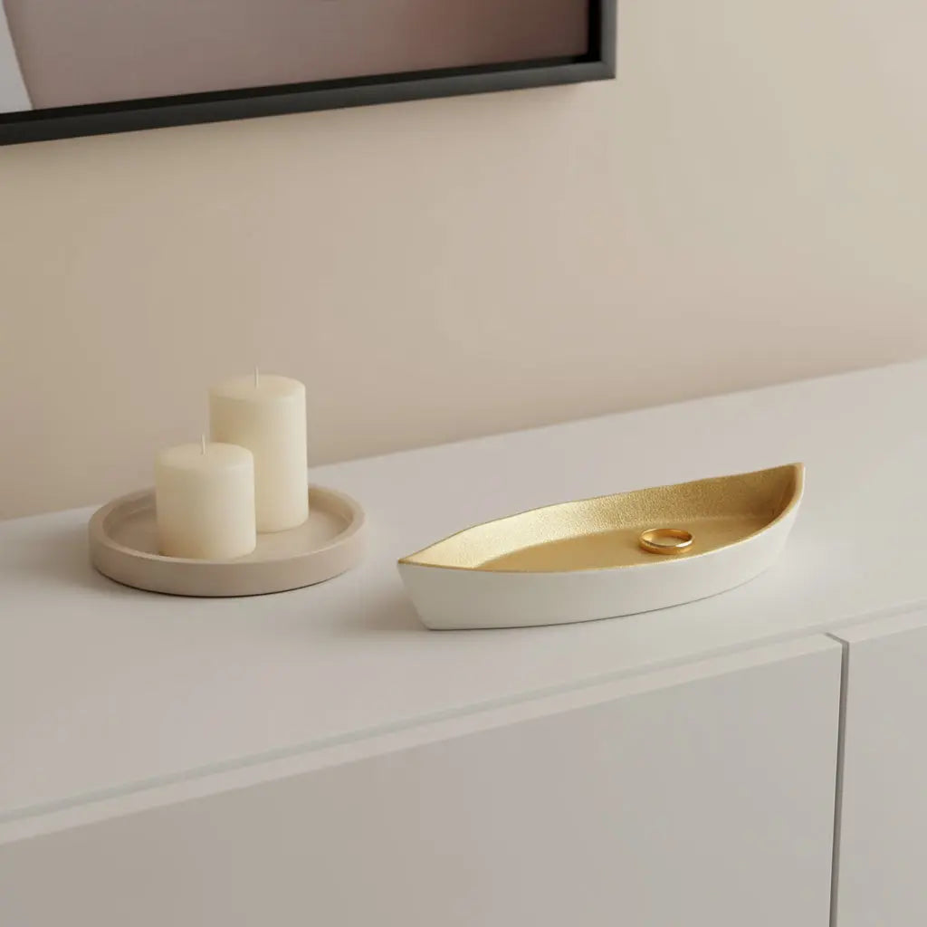 10" Gold And Off White Cast Iron Oval Boat Shaped Tray Homeroots Kitchen & Dining