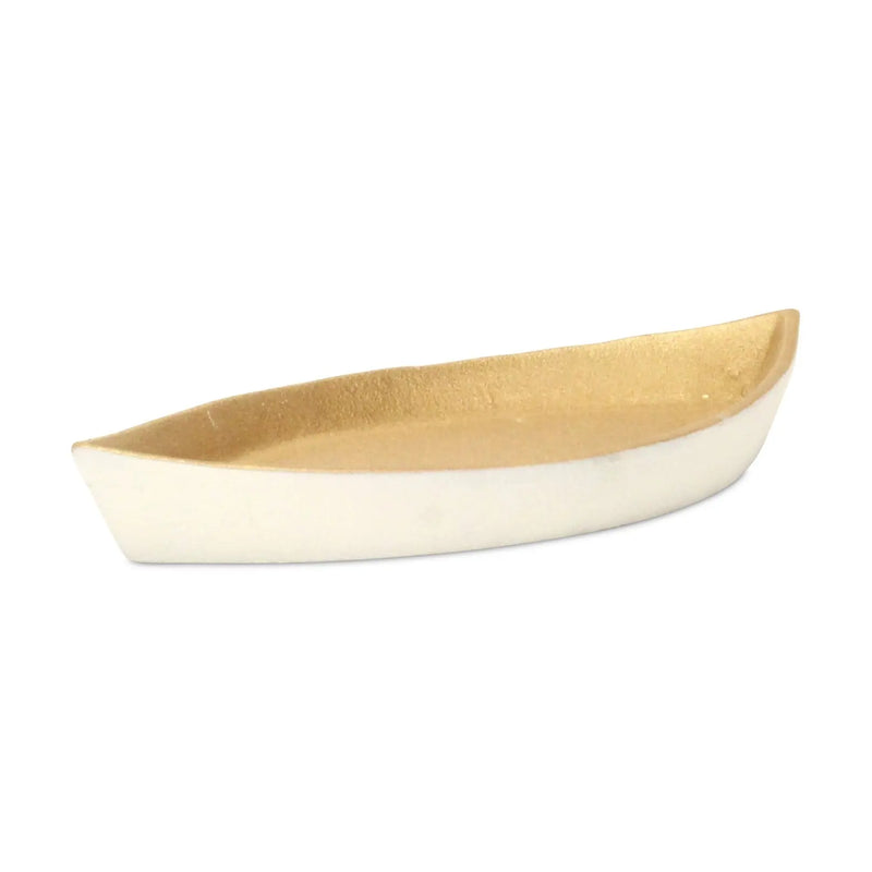 10" Gold And Off White Cast Iron Oval Boat Shaped Tray Homeroots Kitchen & Dining