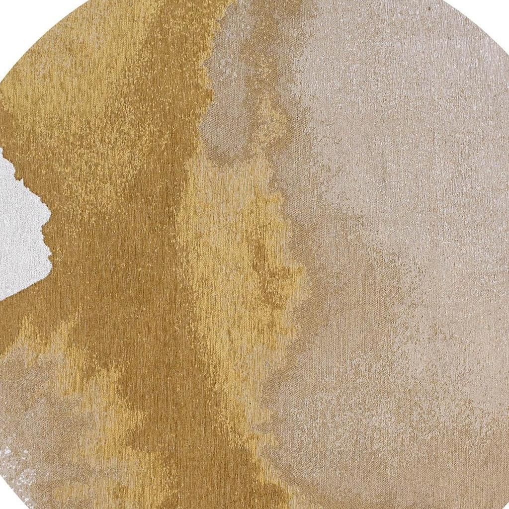 10' Gold And White Abstract Washable Round Rug With UV Protection Homeroots Home Decor