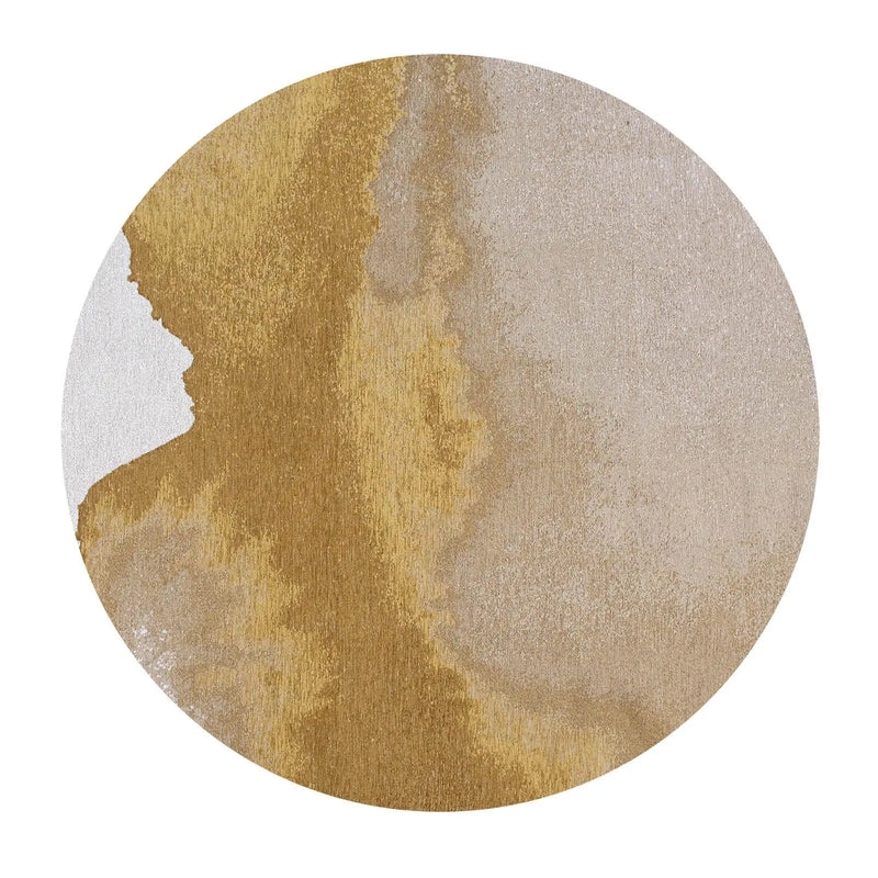 10' Gold And White Abstract Washable Round Rug With UV Protection Homeroots Home Decor