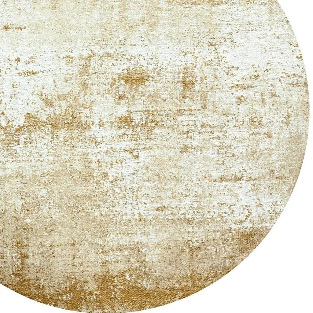 10' Gold And White Abstract Washable Round Rug With UV Protection Homeroots Home Decor