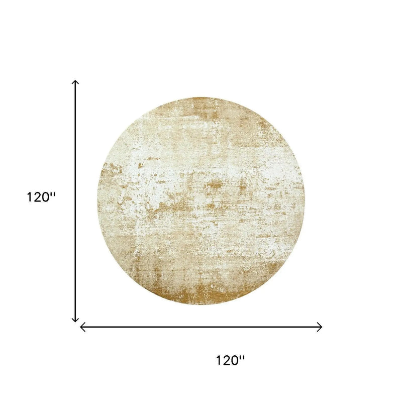 10' Gold And White Abstract Washable Round Rug With UV Protection Homeroots Home Decor