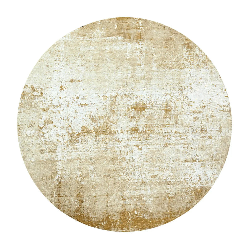 10' Gold And White Abstract Washable Round Rug With UV Protection Homeroots Home Decor