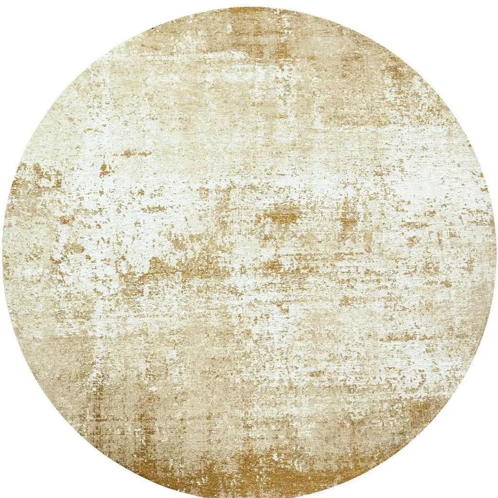 10' Gold And White Abstract Washable Round Rug With UV Protection Homeroots Home Decor