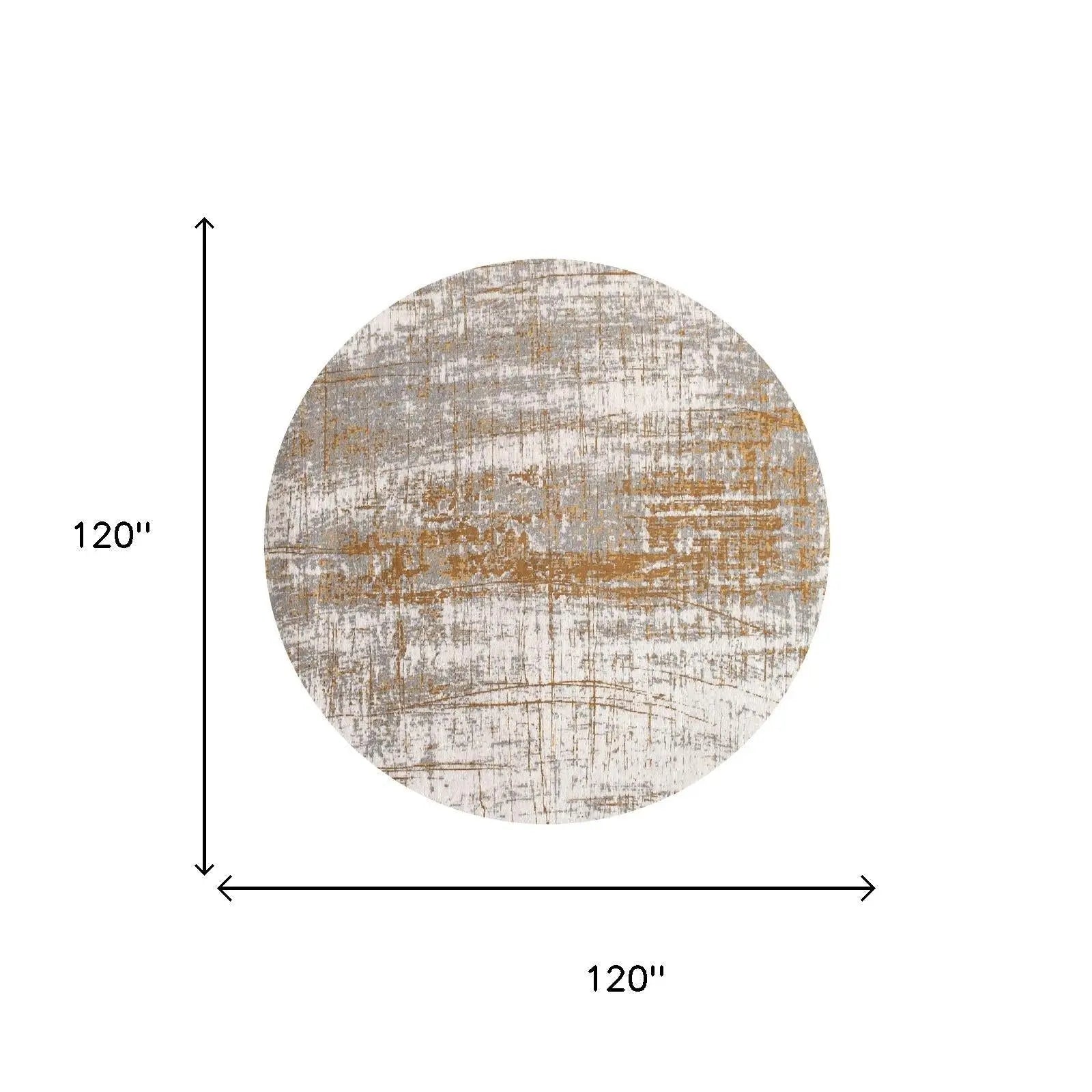 10' Gold And White Abstract Washable Round Rug With UV Protection Homeroots Home Decor