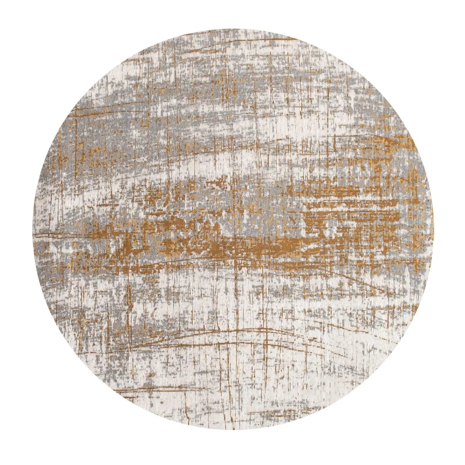 10' Gold And White Abstract Washable Round Rug With UV Protection Homeroots Home Decor