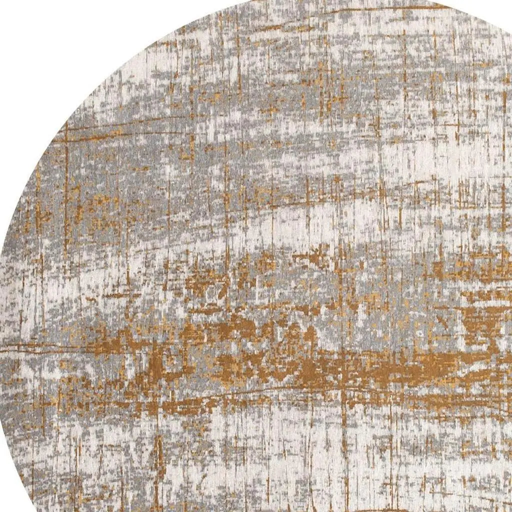 10' Gold And White Abstract Washable Round Rug With UV Protection Homeroots Home Decor