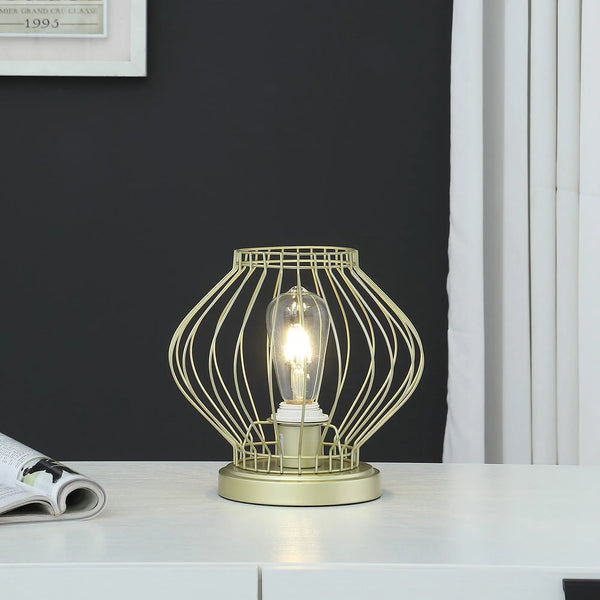 10" Gold Bedside Table Lamp With Gold Cage Shade Homeroots Lighting