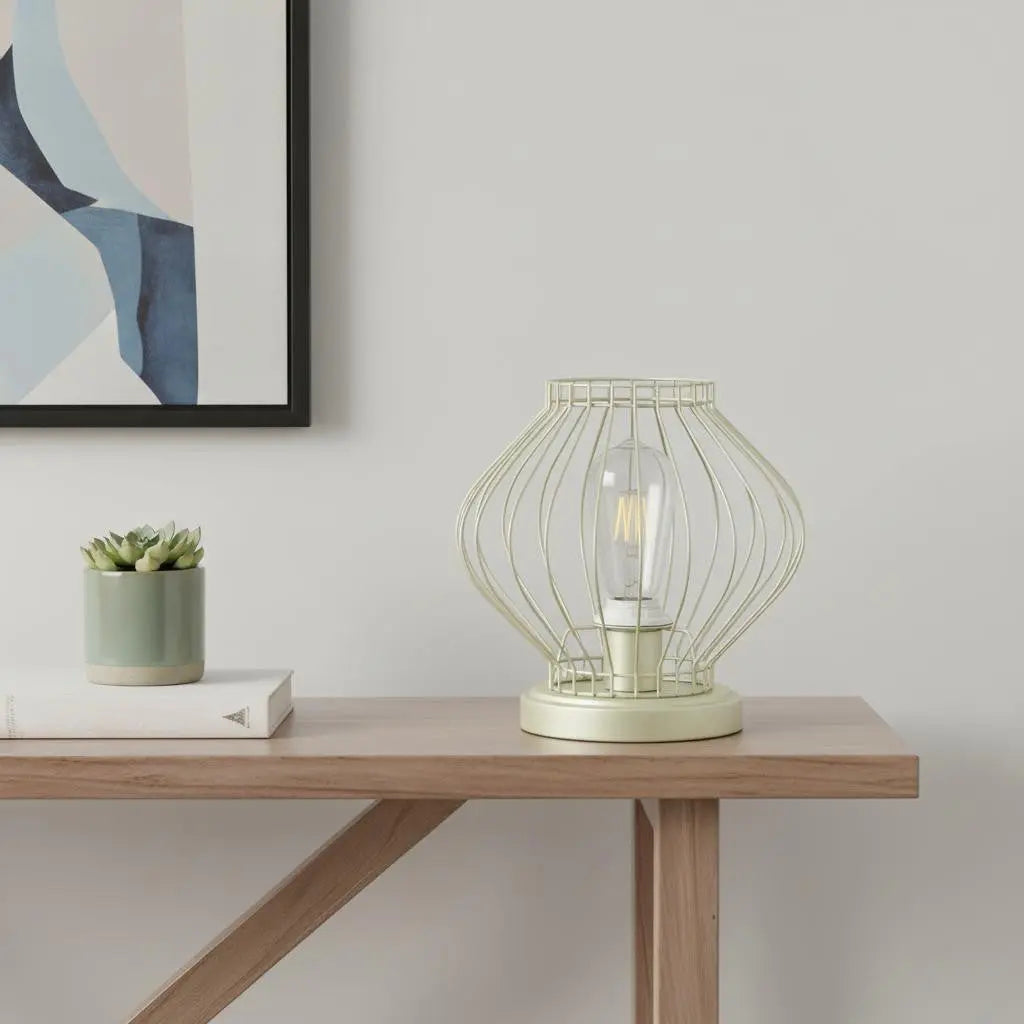 10" Gold Bedside Table Lamp With Gold Cage Shade Homeroots Lighting