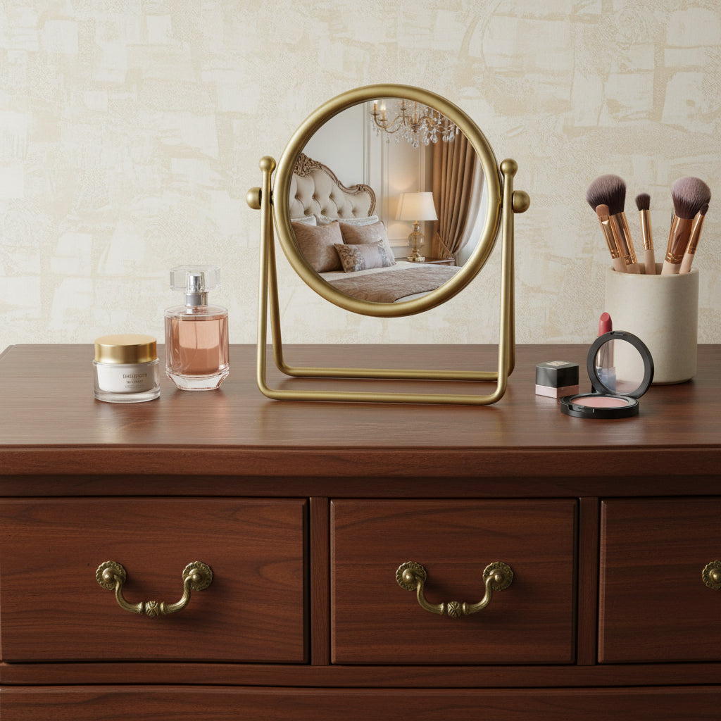 10" Gold Metal Round Tilting Framed Makeup Shaving Tabletop Mirror Homeroots Bed & Bath