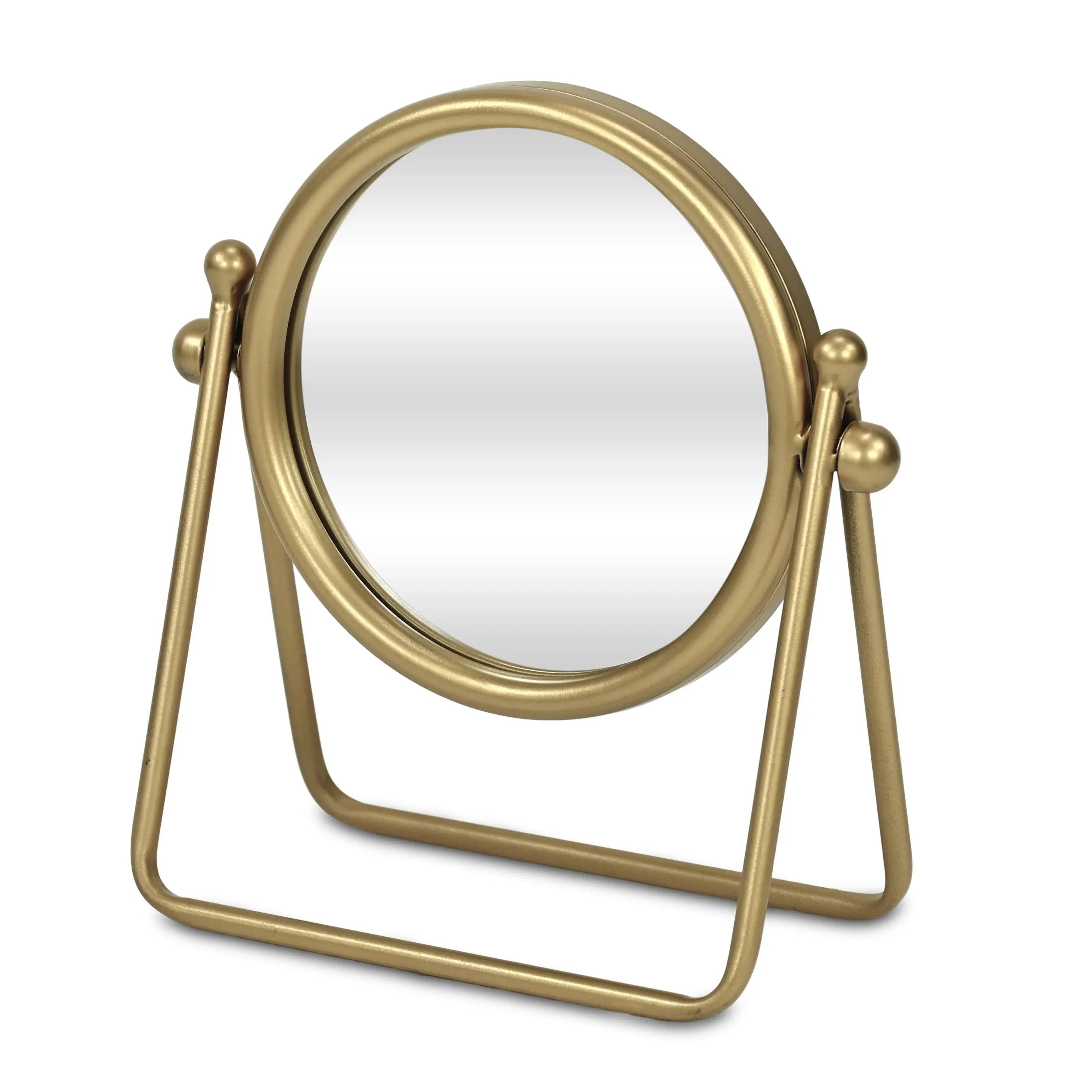 10" Gold Metal Round Tilting Framed Makeup Shaving Tabletop Mirror Homeroots Bed & Bath