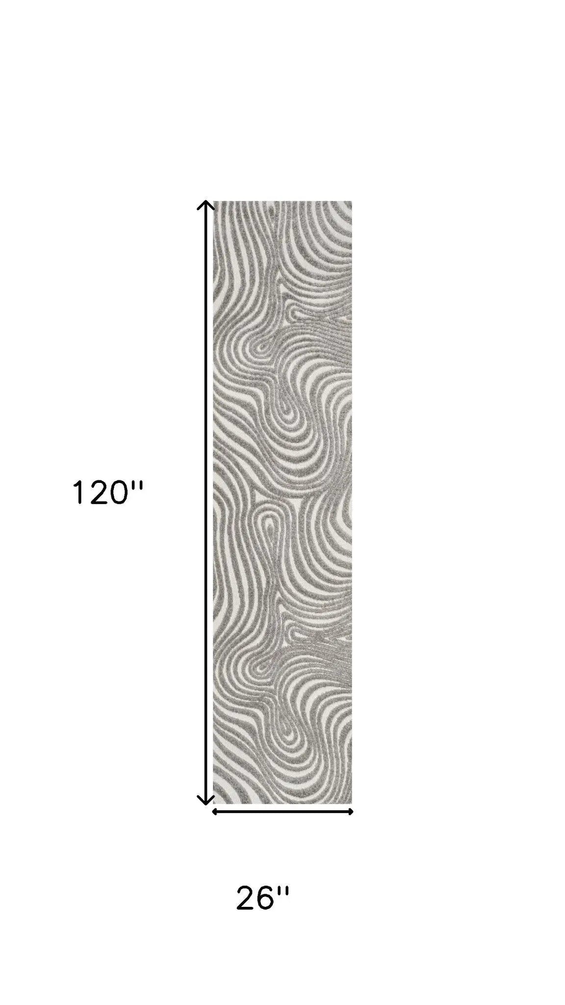 10' Gray And Ivory Abstract Indoor Outdoor Runner Rug Homeroots Outdoor