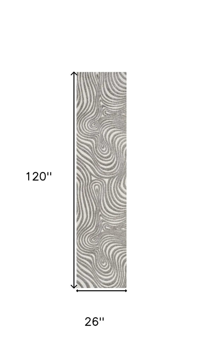 10' Gray And Ivory Abstract Indoor Outdoor Runner Rug Homeroots Outdoor