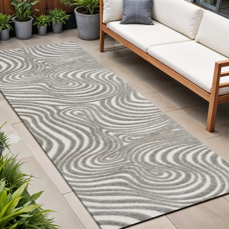 10' Gray And Ivory Abstract Indoor Outdoor Runner Rug Homeroots Outdoor